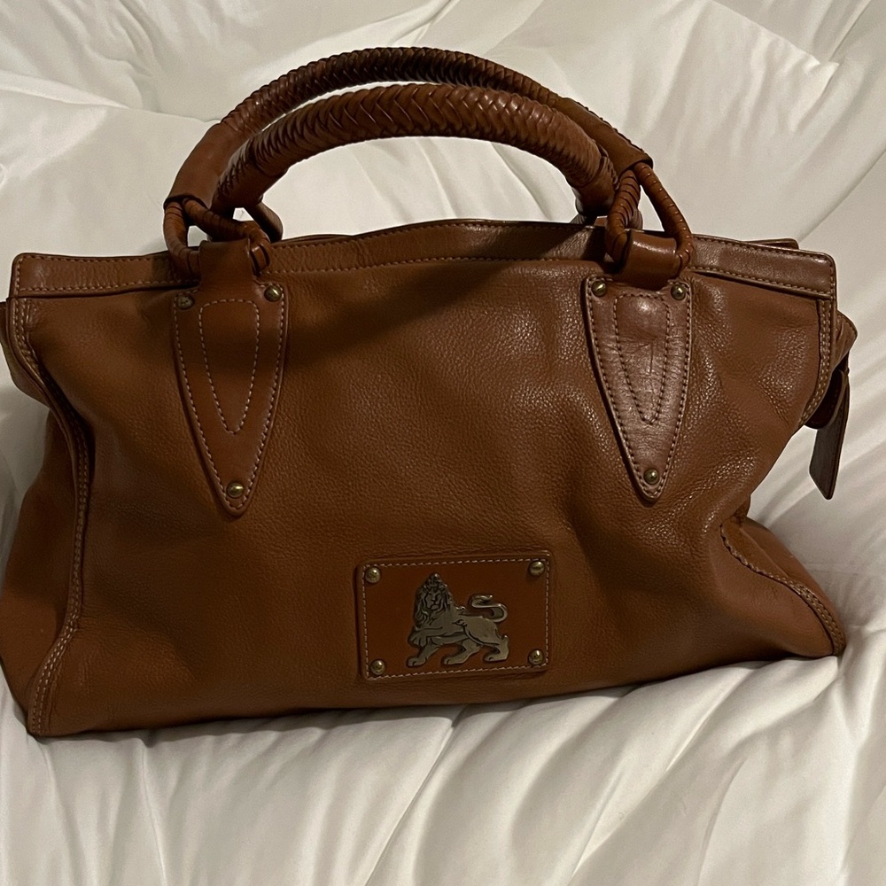 Leather Satchel Handbag in Cognac